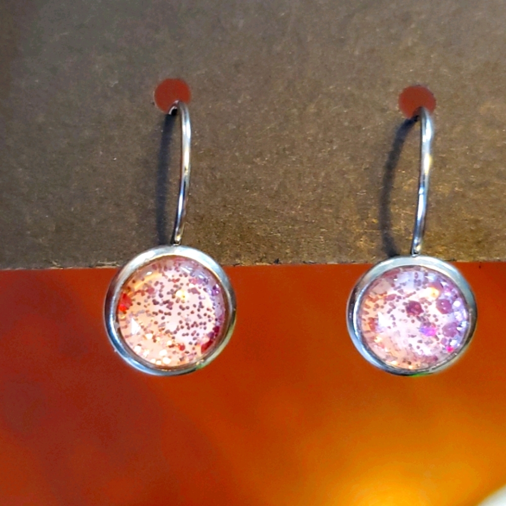 Pink glitter French Leverback earrings